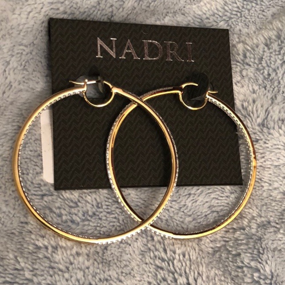 Nadri gold tone w crystals BNWT hoop earrings